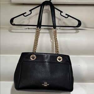 Coach Black Leather Shoulder Bag with Gold Chain